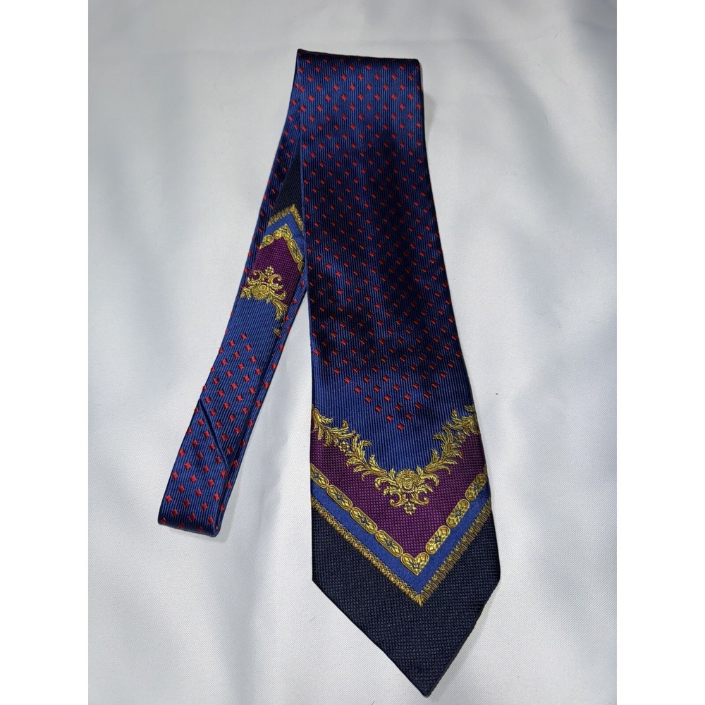 Gianni Versace Tie Silk Italy Blue Gold Purple 90s